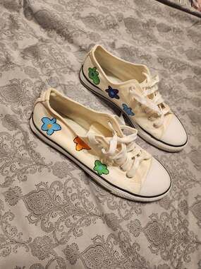 Custom Hand Painted Floral Canvas Sneakers Low Top